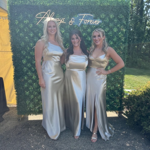 Birdy Grey Satin Champagne Bridesmaid Dress - Picture 2 of 5